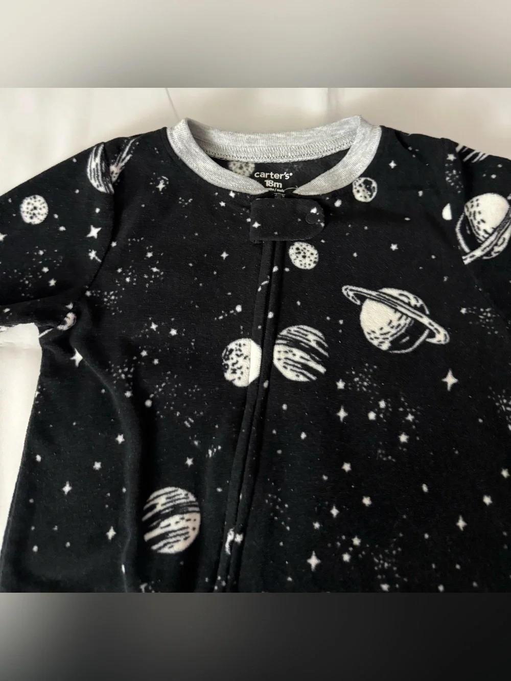 Carter’s Black & White Space Patterned Zip-Up Footed Pajama Onesie